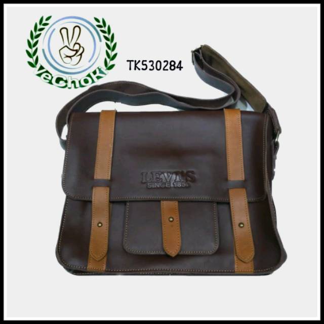 Tas Selempang Besar Kerja Laptop Map Pria Kulit Sapi Asli - levis