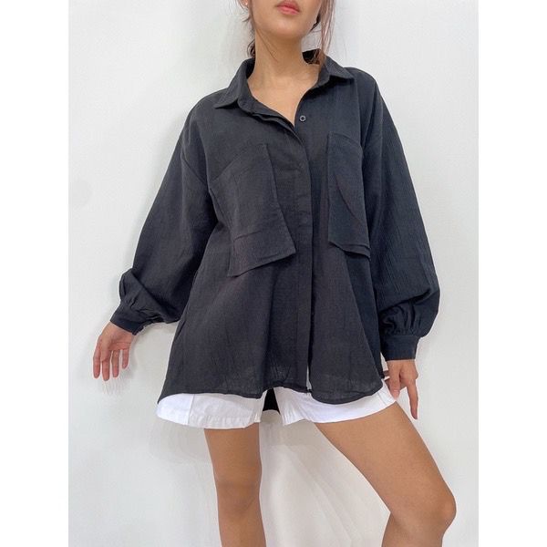 BEFAST - ZFS OOTD Wanita Kemeja HIYARA / GEA OVERSIZE LINEN KRINKLE SHIRT / Atasan kemeja Kasual / Kemeja Oversize Wanita Remaja Kekiniaan / Kem Polos Lengan Panjang / Fashion Wanita Tredny / Terbaru 2022 / Terlaris