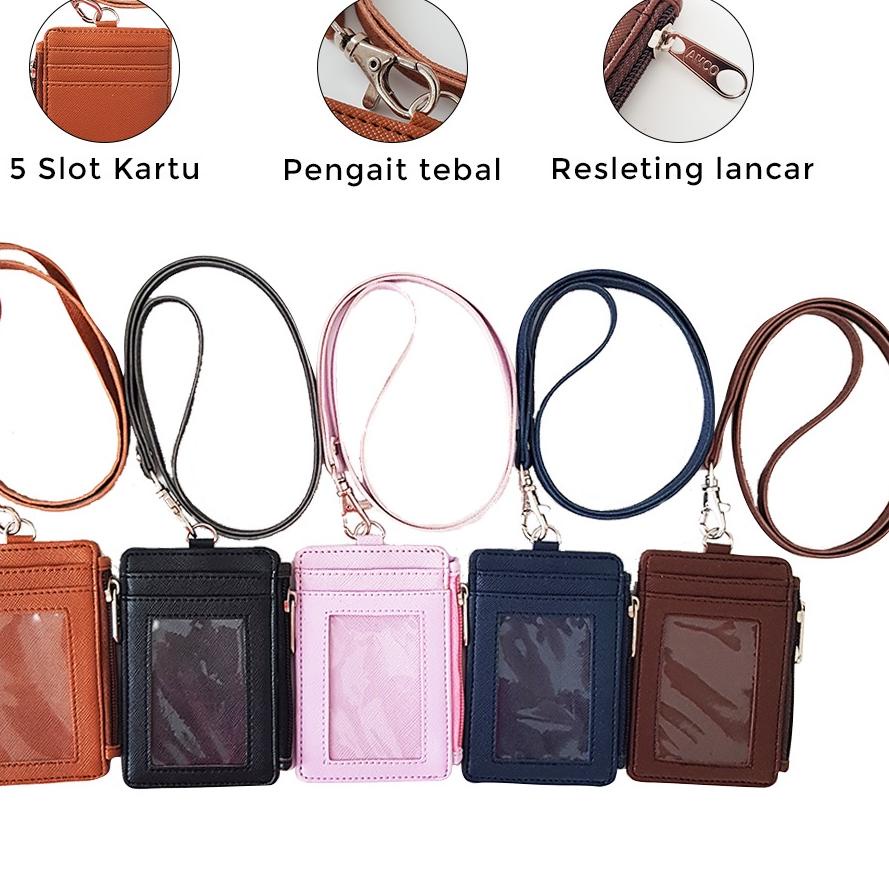 

시 ID Card Holder Resleting Name Tag Seleting ID Card Risleting Name Tag Lanyard Zipper Kulit Sintetis v2 Model Baru