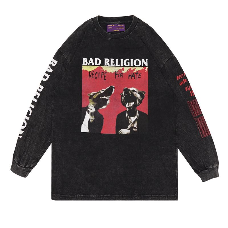 BAD RELIGION Long Sleeve Oversize T-Shirt Wash Acid