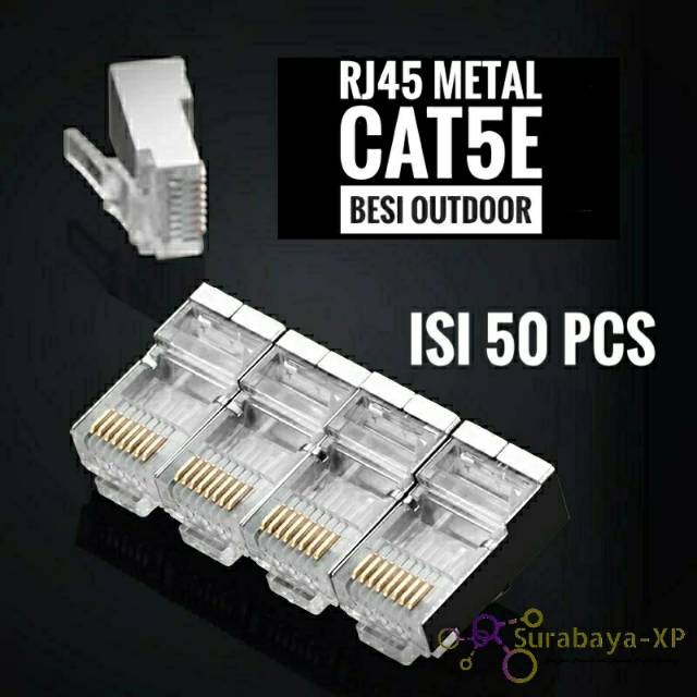 Konektor RJ45 CAT5E Metal Plat Besi STP FTP kabel lan Outdoor 50PCS