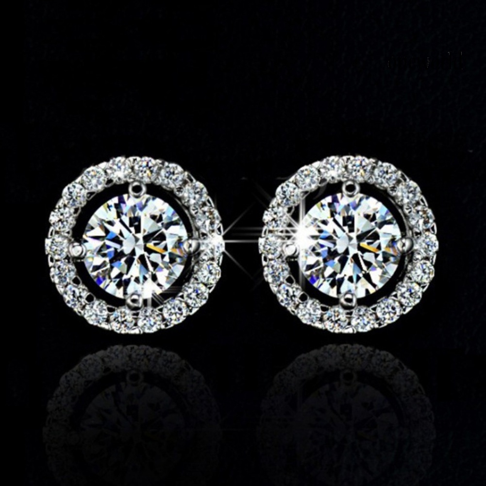 OW# Fashion Women Luxury Alloy Round Rhinestone Inlaid Stud Earrings Birthday Gift