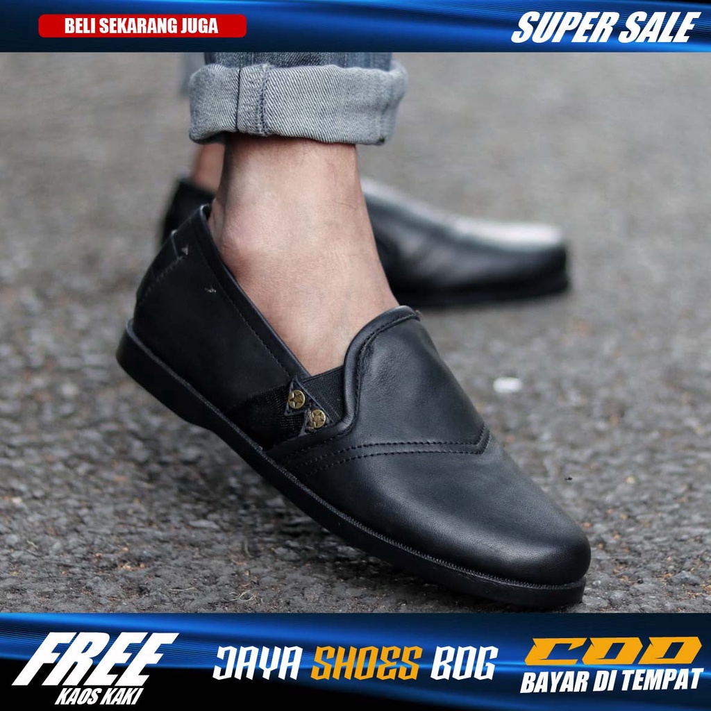 ALIGA|Sepatu Formal Pantofel Pria Hitam Kulit Asli Kerja Kantor Slop Pria Trendy Kekinian Terbaru Original
