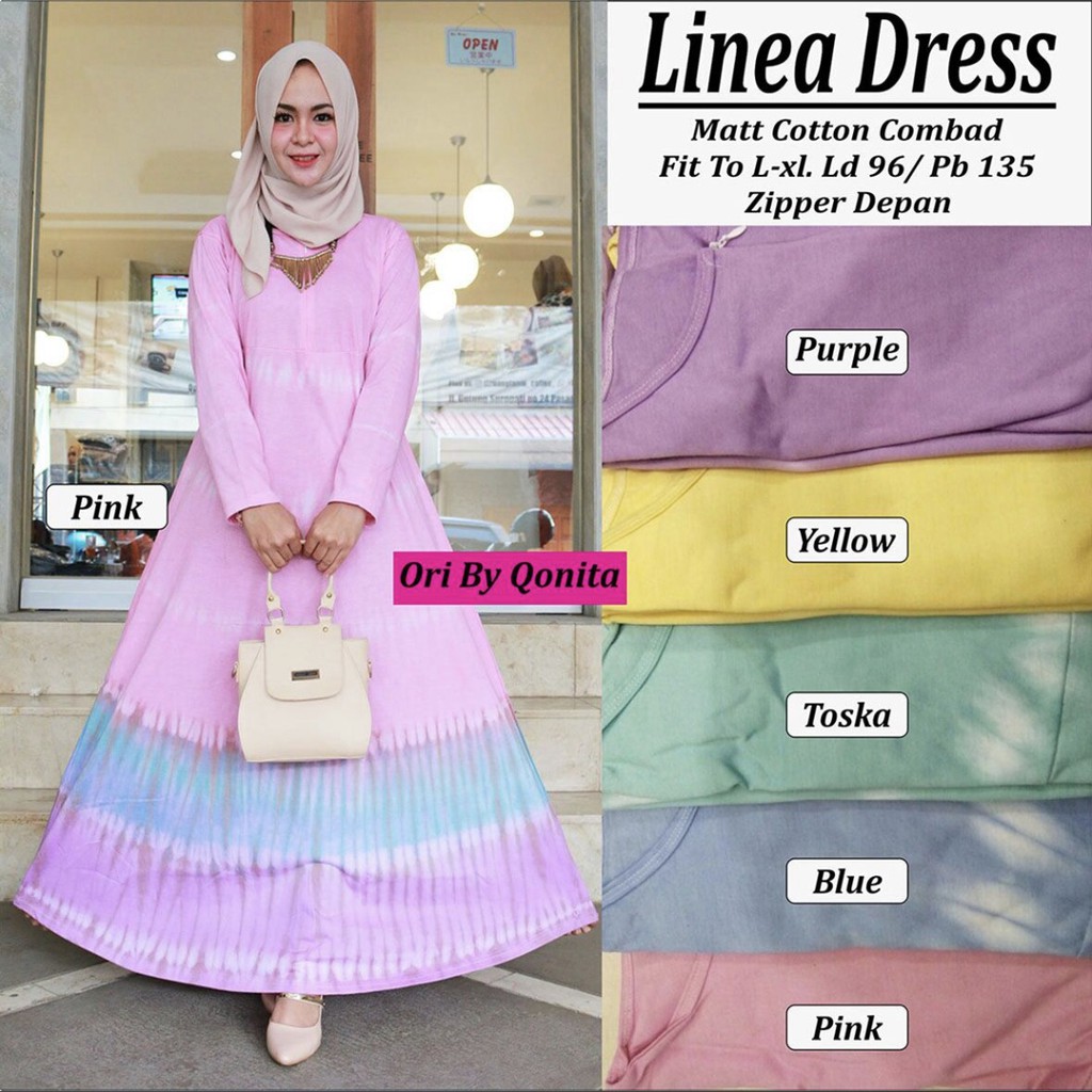 Linea Gamis Long Batik Casual Warna Pastel Cantik Muslim Kekinian Kerja