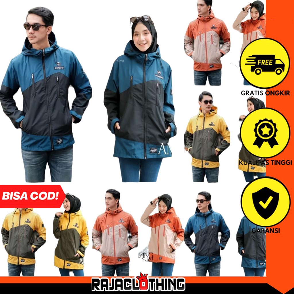 RCL - JAKET COUPLE OUTDOOR KOMBINASI HOODIE ANTI AIR ORIGINAL / JAKET PARASUT PRIA WANITA / GROSIR