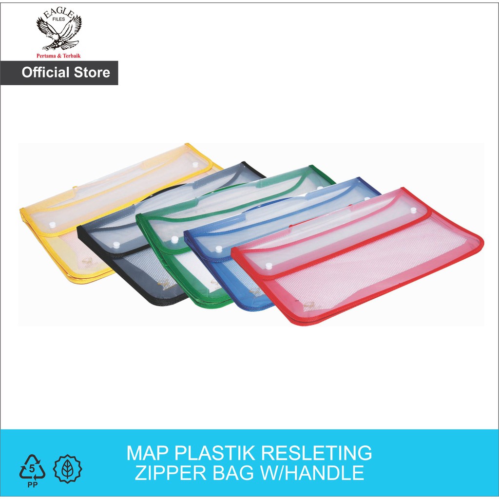 

EAGLE FILES Zipper Bag With Handle / Map Jaring Resleting /Map Tenteng Tas Plastik Kancing Dua Folio