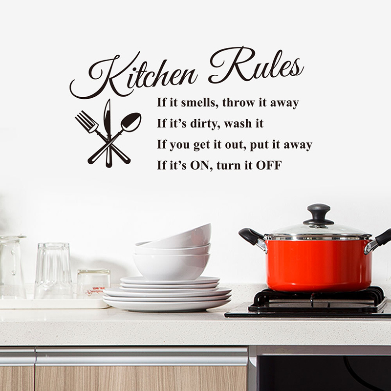 Stiker Dinding Decal Desain Tulisan Kitchen Rules Bahan Pvc Vinyl Dapat Dicopot