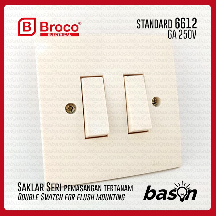 BROCO 6612 STD Double Switch 6A 250V Cream | Saklar 2 Gang 1 Way