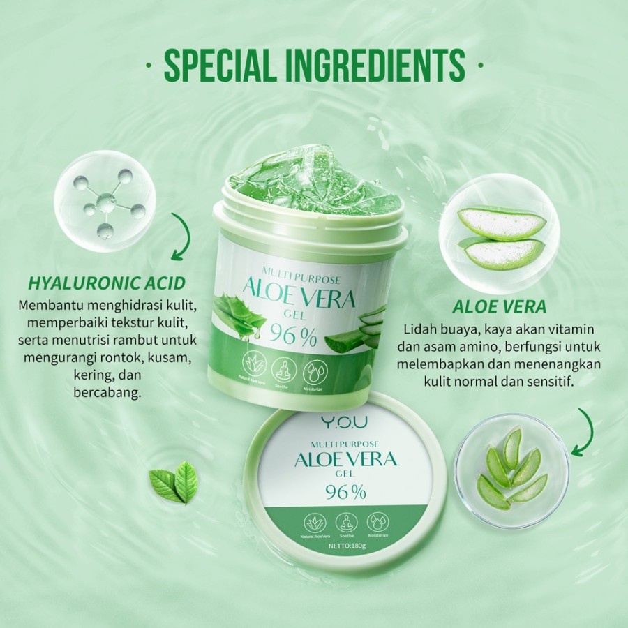 `ღ´ PHINKL `ღ´ Y.O.U aloe vera lidah buaya gel anti iritasi cocok untuk kulit sensitif sunburn kemerahan terbakar luka