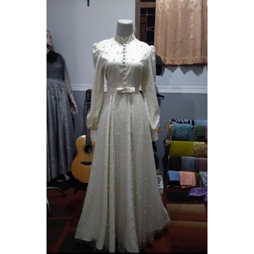 Dress singer Tile mutiara premium (Jumbo size) / Gaun penyanyi / Baju pesta gamis kondangan murah