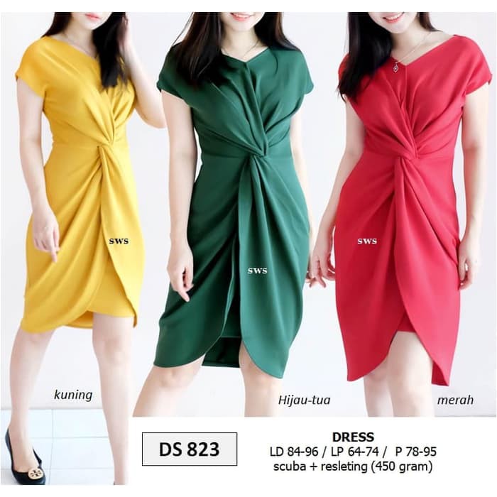 MIDI DRESS SEDS823 - DRESS SEPAN SCUBA MIDI KNOT WANITA GROSIR MURAH   IWAZAH OFFICE