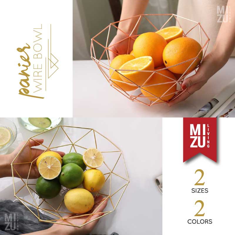 PANIER Wire Bowl Fruit Container Gold Baskom Buah Serbaguna Keranjang Dekorasi Kawat Bakul Jala Emas