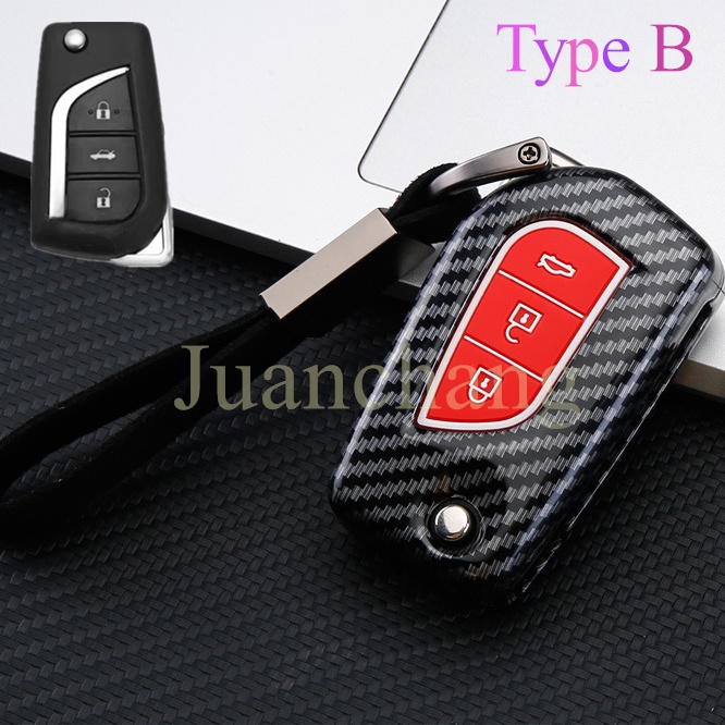 Case Holder Kunci Remote Mobil Bahan ABS Silikon Carbon Fiber Untuk Toyota Hilux Revo Innova Rav4 Fortuner