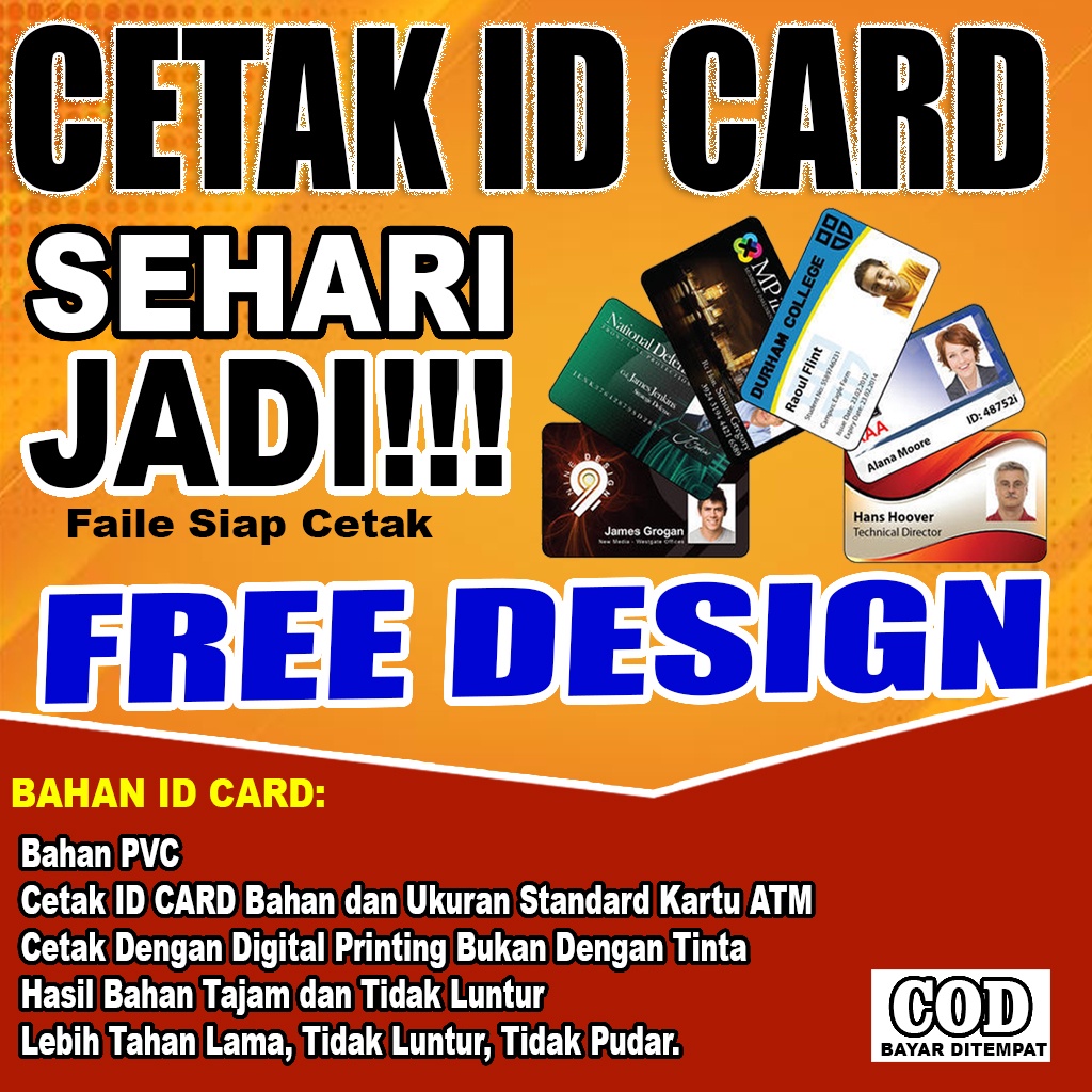 

Cetak ID Card Bahan PVC / Kartu Member / Kartu Pegawai / Kartu Pelajar