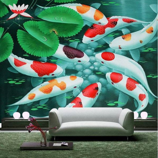 WALLPAPER 3D WALLPAPER CUSTOM WALLPAPER DINDING 3D IKAN KOI