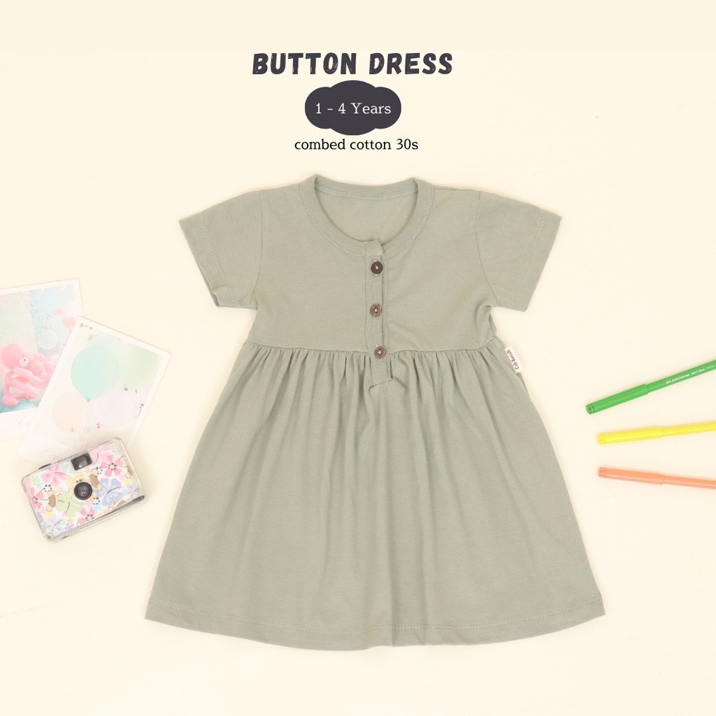 Button Dress - Sage Green | Dress Anak Cotton | Cah Bocah
