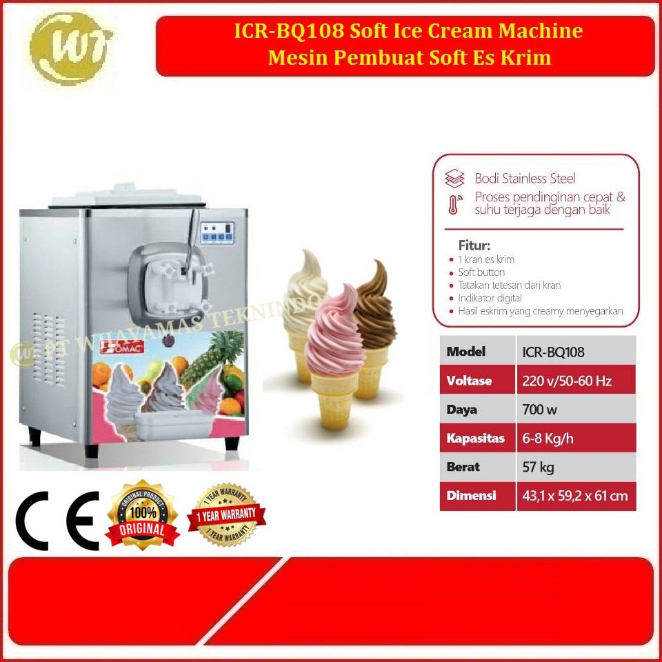 ICR-BQ108 Soft Ice Cream Machine – Mesin Pembuat Soft Es Krim