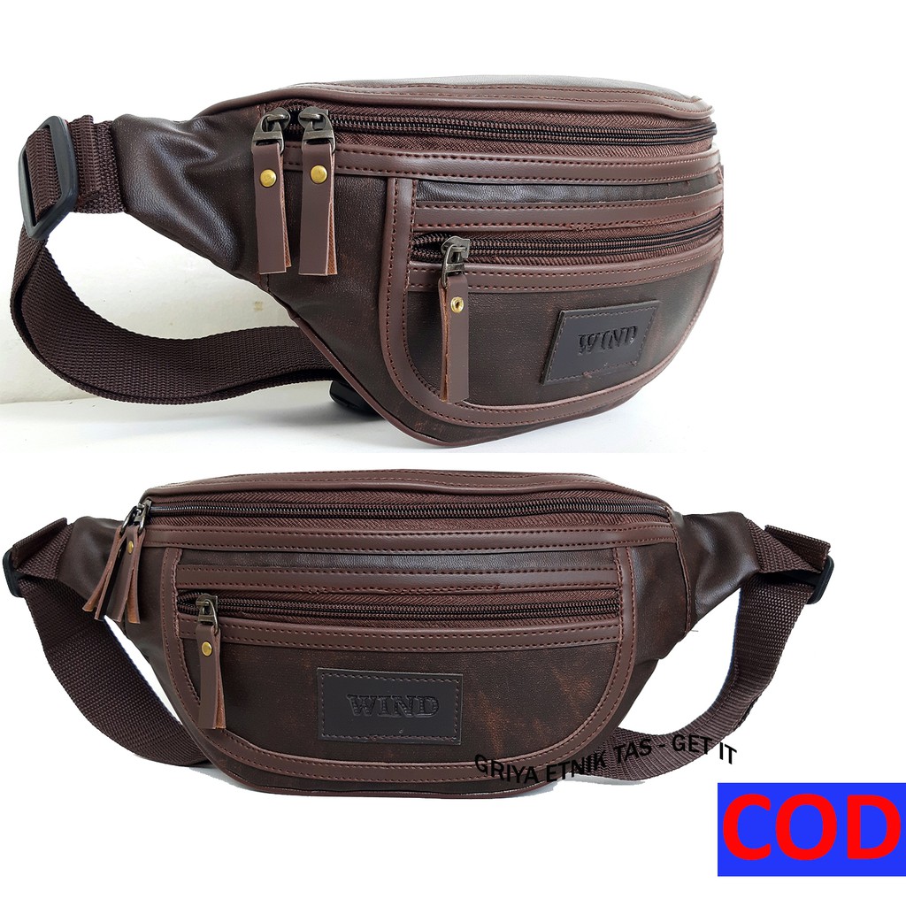 Waistbag Pria Kulit Sintetis Tas Selempang Dada Pinggang Cowok Wesbag Tas Slempang Tas Soren Wind