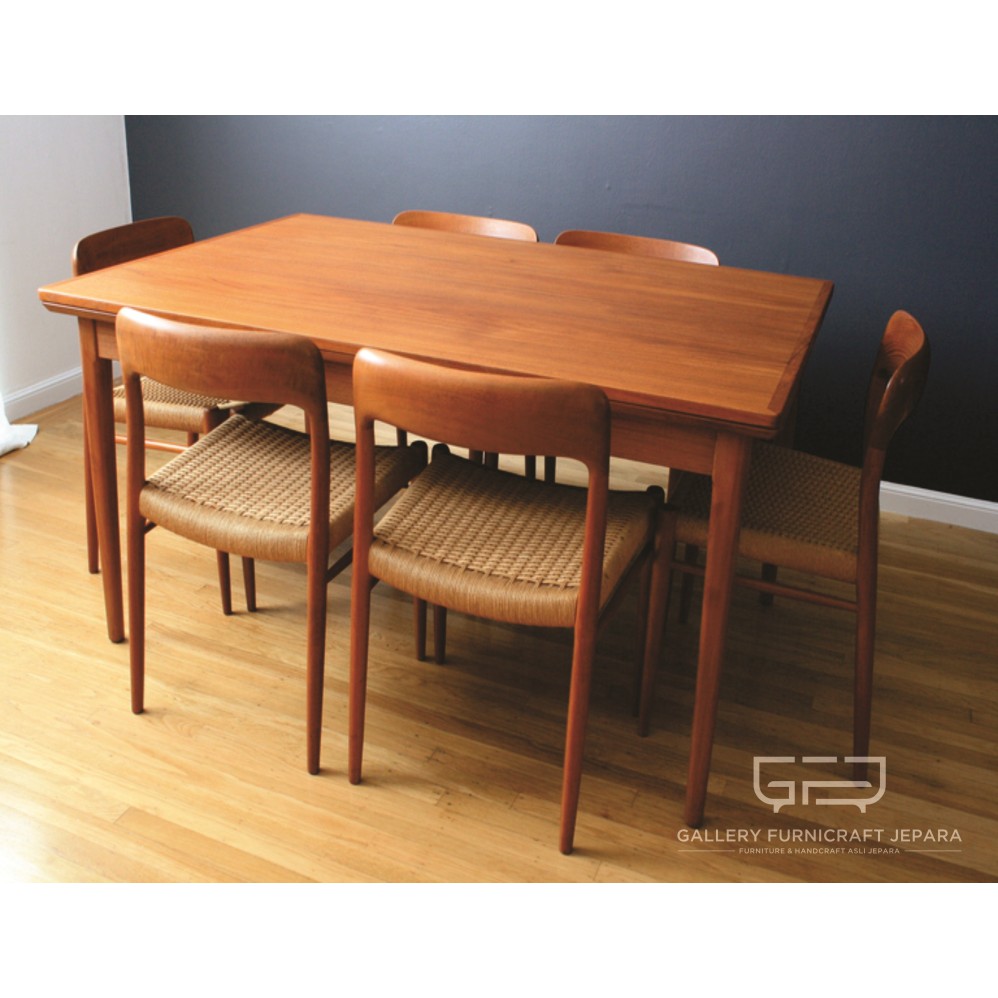 Set Meja Makan Meja Cafe Retro Kursi Rotan Jati
