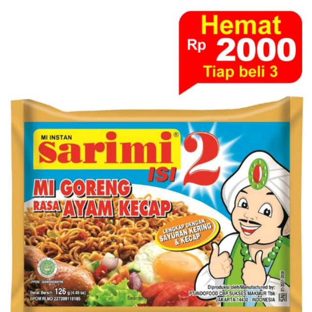 

Sarimi mie goreng (isi 2) ayam kecap 126g(1 dus)
