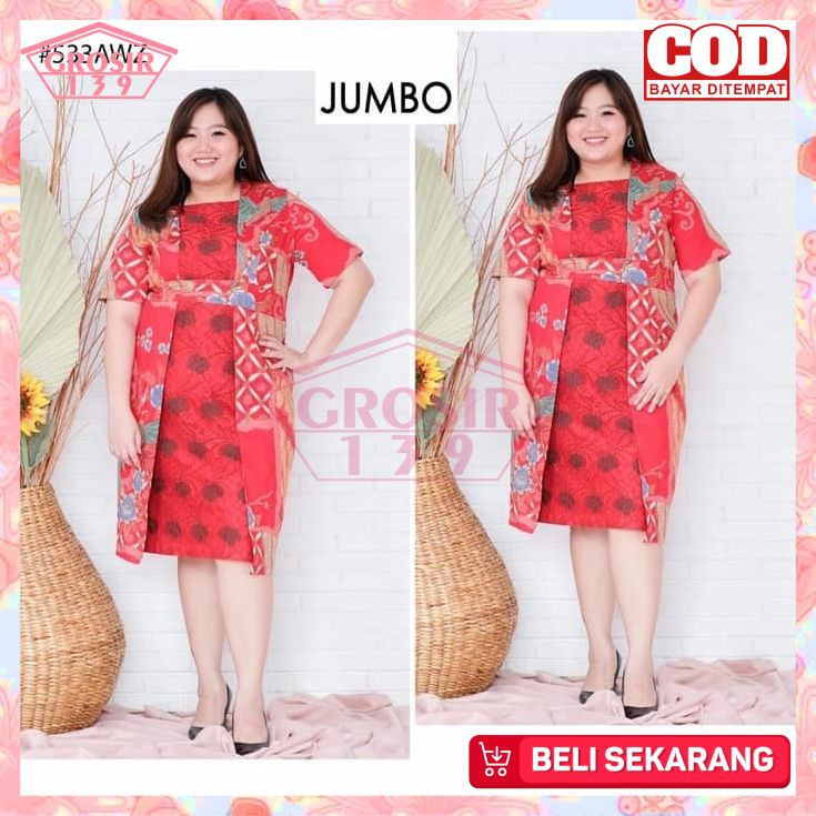 Dress Jumbo Fit To XXL Dress Pesta Jumbo Kombinasi Brokat Fashion Wanita Cewek Big Size PHK11