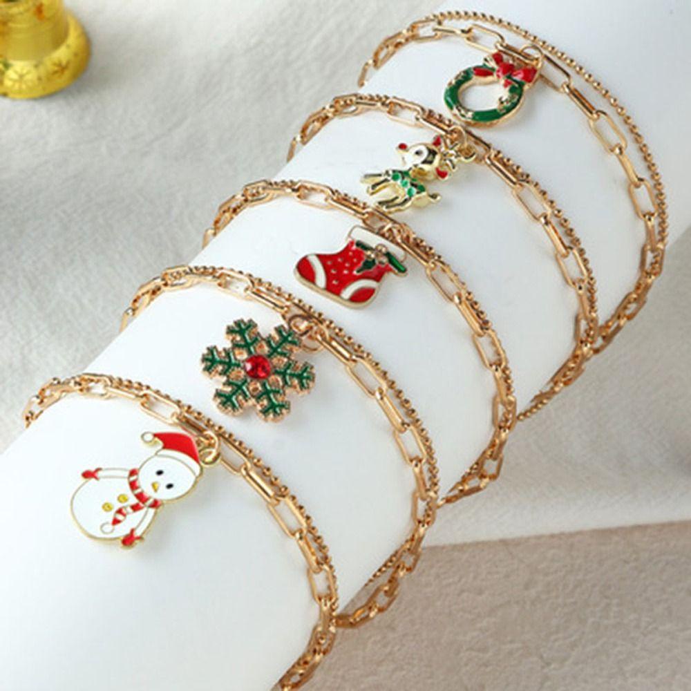 NEEDWAY Needway Wanita Gelang Trendi Niche Desain Elk Snowflake Snowman Gaya Korea Ornamen Festival