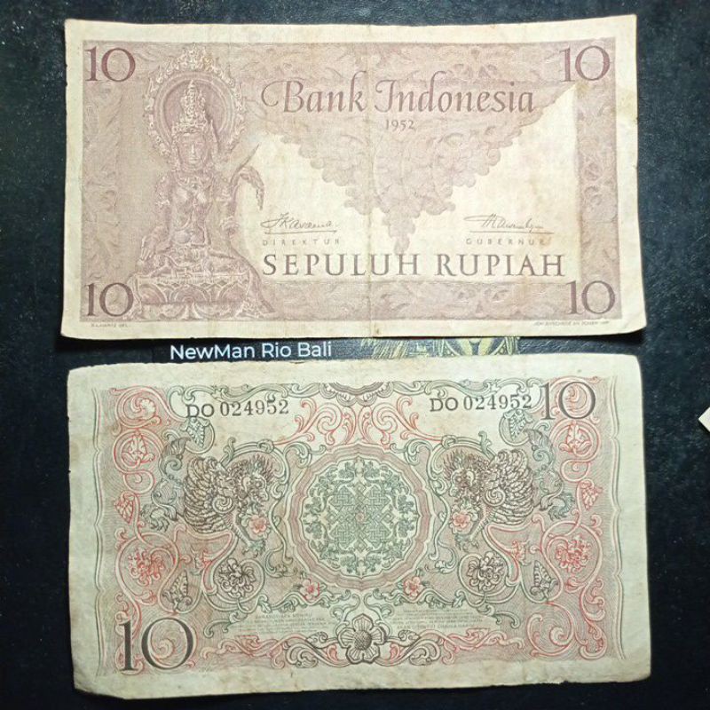 Uang Kertas Kuno Indonesia Asli 10 Rupiah seri Budaya sangat klasik