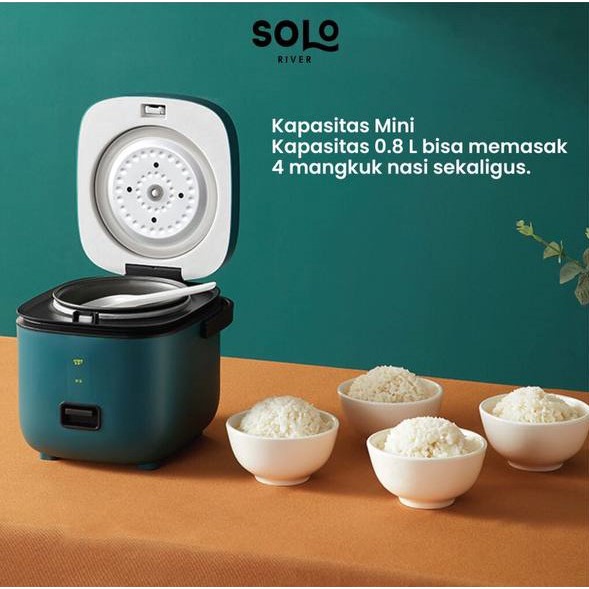 SOLO RIVER Smart Rice Cooker Mini 0.8 L Penanak Nasi Minimalis Praktis 200 Watt (HIJAU)