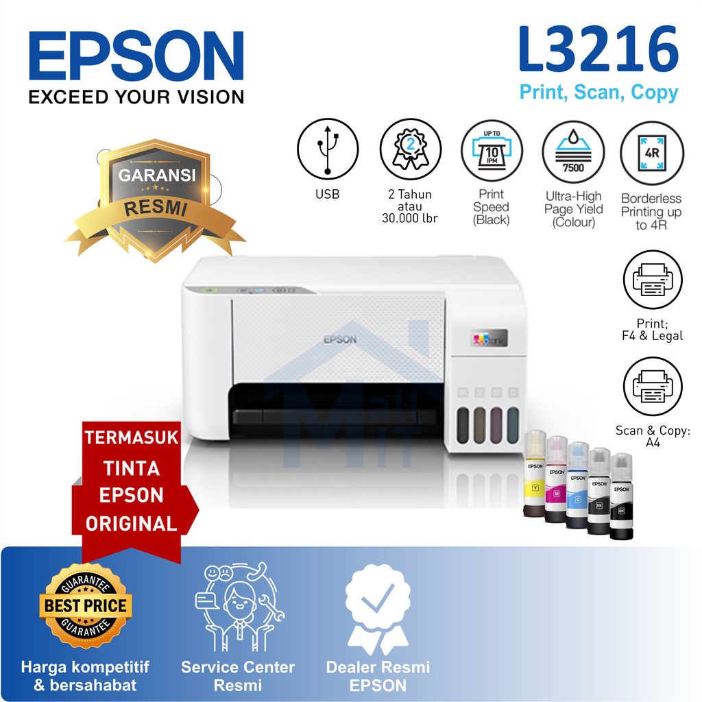 MDN PRINTER EPSON L3210 L-3210 L 3210 3 IN 1 PENGGANTI EPSON L3110 Print Scan Copy A4 All in One Garansi RESMI