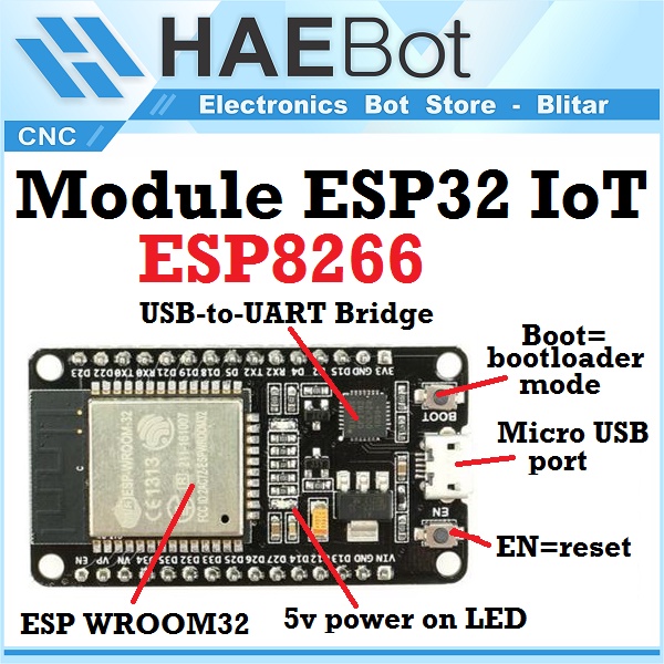 [HAEBOT] Module NodeMCU Esp32 5v Modul Wifi esp 32 Microcontroller IoT Wireless Internet of Things Esp8266