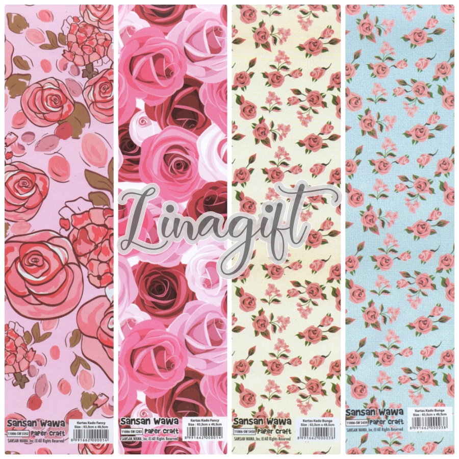 ( 5 Lembar ) FLOWER SANWA - KERTAS KADO - GIFT WRAP PAPER SANSAN WAWA FLOWER BUNGA BUTTERFLY