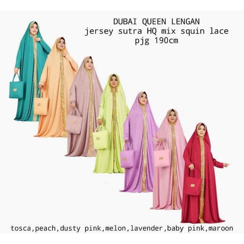 Mukena dubai terusan renda blink queen berlengan aneka warna