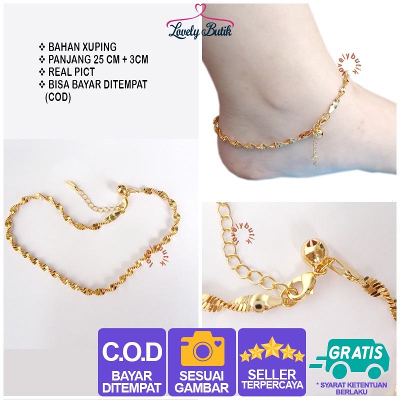 Lovelybutik - Gelang Kaki Xuping Lepas Emas Fashion Wanita Dewasa Model Plintir Pelintir Perhiasan