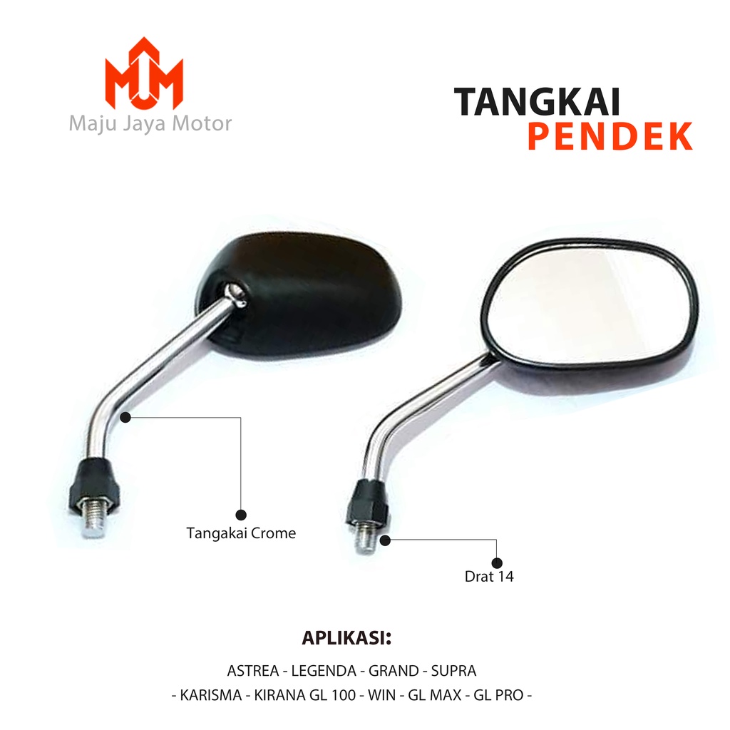 Kaca Spion Motor Honda Legenda Grand Impresa Supra Karisma Kirana Cb GL 100 Max Pro Megapro Tangkai Pendek Panjang Original Aspira