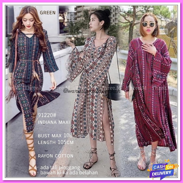 Maxi Dress Motif Wanita / Pattern Long Dress Korea / Dress Premiu FK811 Mellinda Indiana Loose Maxi