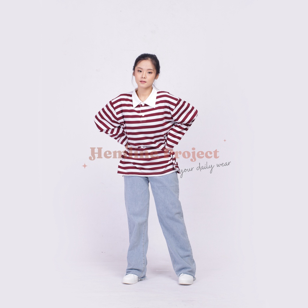 Hara Maroon Oversized Stripe Top