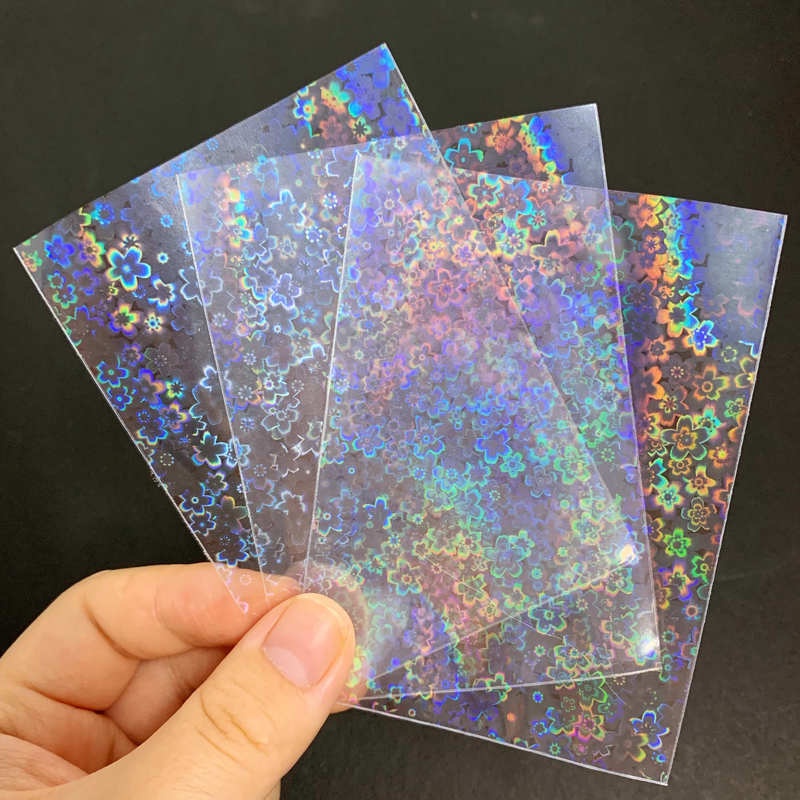 50Pcs Pelindung Kartu Foto Motif Bunga Laser Holografik