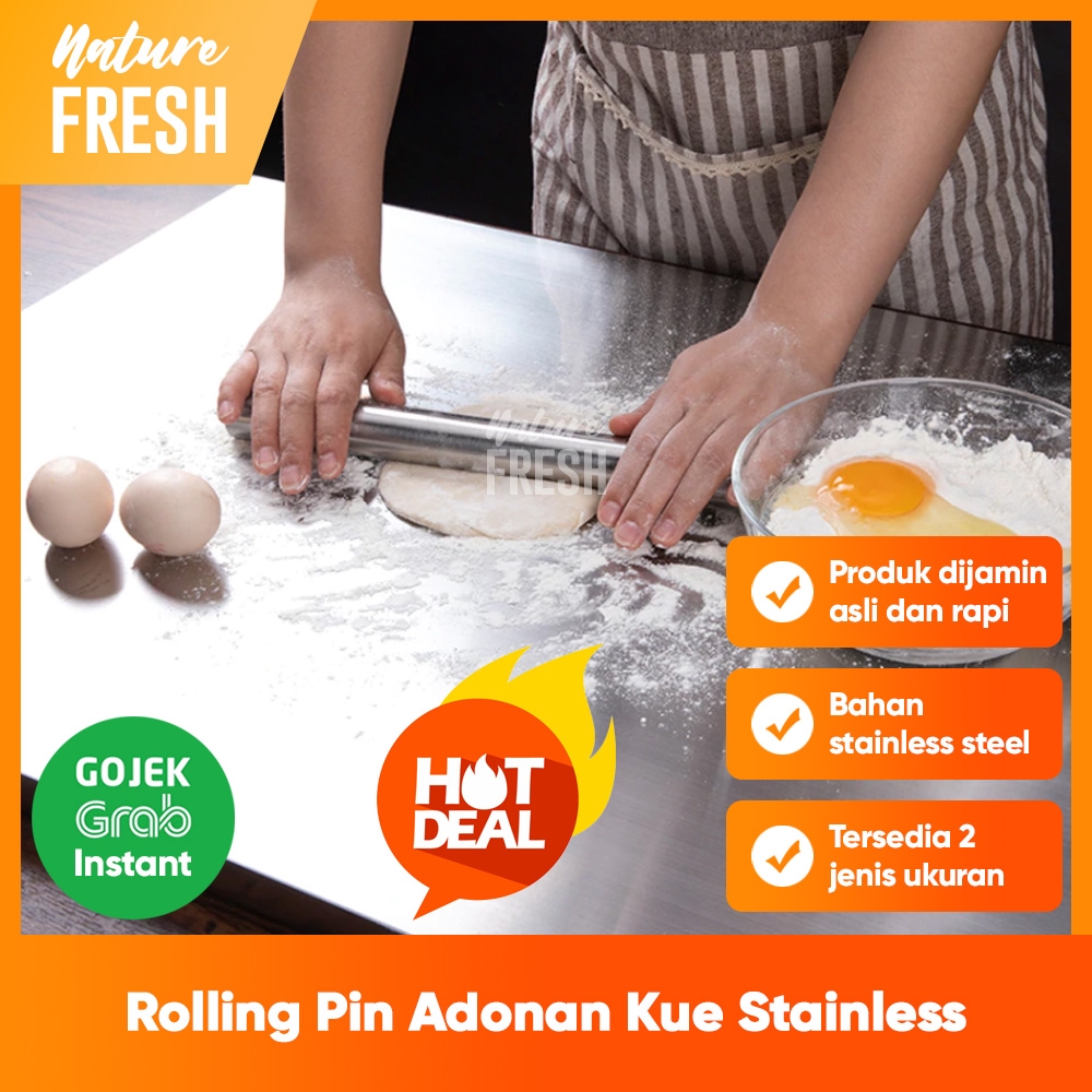 Gilingan Adonan Rolling Pin Stainless Steel Tongkat Adonan Penggilas Adonan Perata Adonan Kue Roti