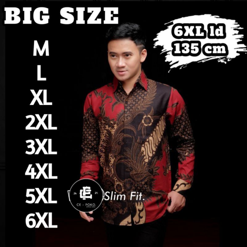 Baju Kemeja Batik Pria Jumbo Lengan Panjang Big Size 6XL Modern