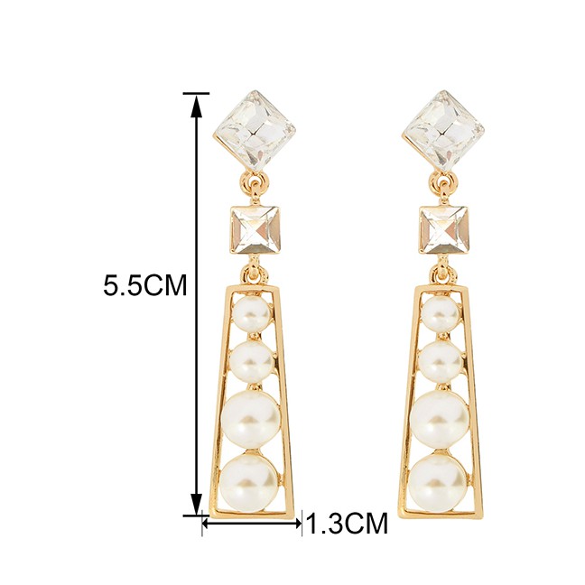 LRC Anting Tusuk Fashion Gold Square Crystal Trapezoidal Alloy Earrings F71769