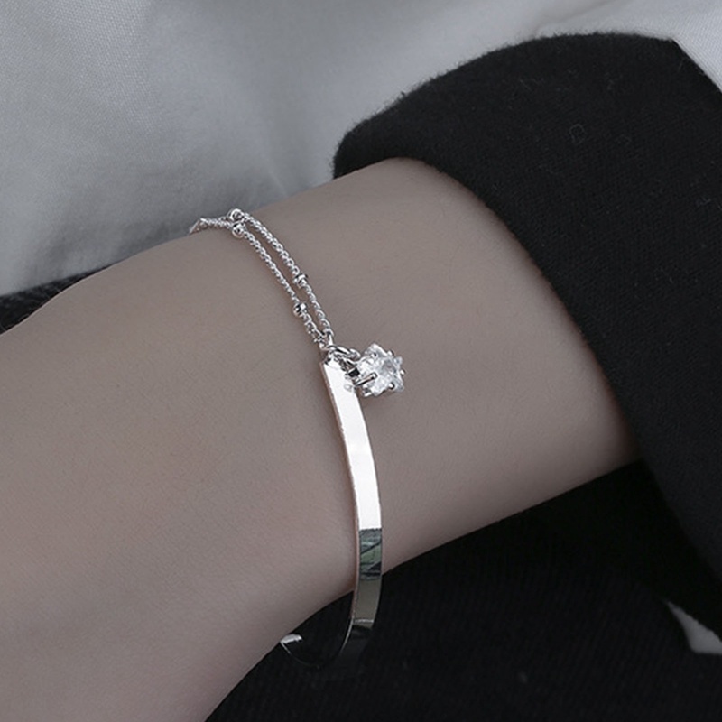 Gelang Rantai Silver 925 Hias Zircon Bentuk Bintang Untuk Wanita