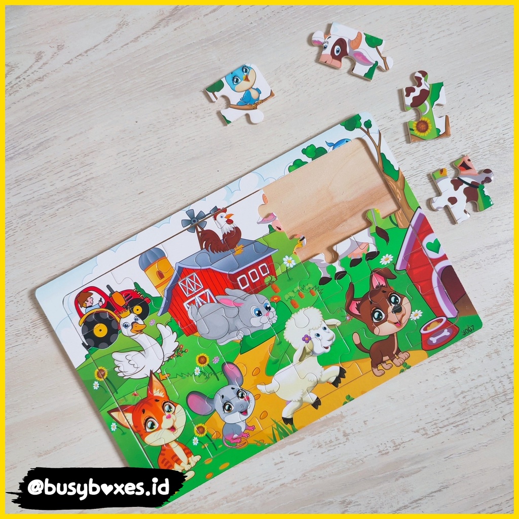 [busyboxes.id] Mainan Edukasi puzzle kayu wooden puzzle 30 keping animal farm mainan anak montessori