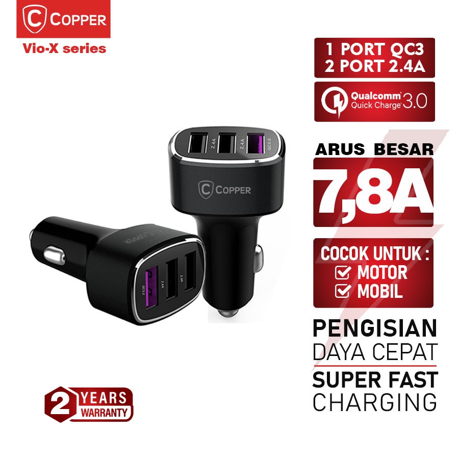 COPPER Car Charger Charger Mobil 3 Port USB Qualcomm 3.0