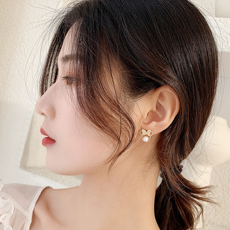 Anting Tusuk Sterling Silver 925 Desain Pita Hias Mutiara Imitasi Ala Korea Untuk Wanita