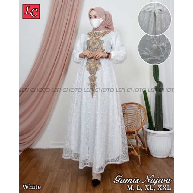 Permata Olshop / Gamis Najwa LK / Kebaya Gamis Bordir Modern Terbaru / Dress Kondangan