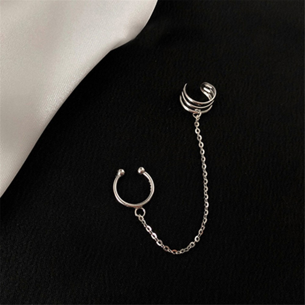 1pc Anting Rantai Klip Tulang Telinga Gaya Hip Hop Korea Untuk Perempuan-2