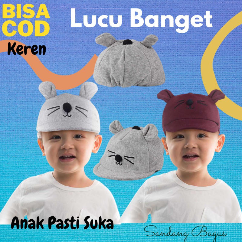Topi Anak Laki Laki 1 2 3 Tahun Lucu Untuk Bayi Keren Gambar Karakter Kumis Kucing Branded Bandung