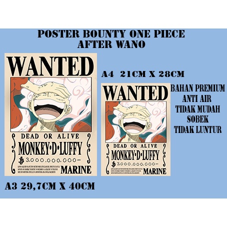 POSTER Bounty onepiece luffy gear 5 sun god nika bahan waterproof poster wanted