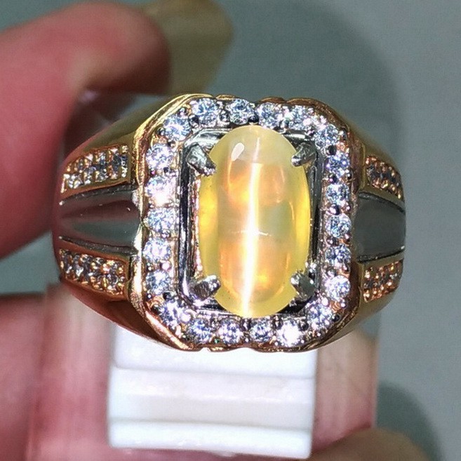 Cincin Batu Akik Mata Kucing Kuning Opal Cat eye