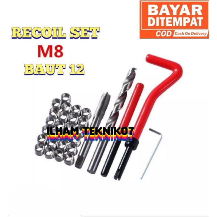recoil helicoil VERBOS set M8 baut 12 recoil set pengganti DRAT rusak DRAT slek baut 12
